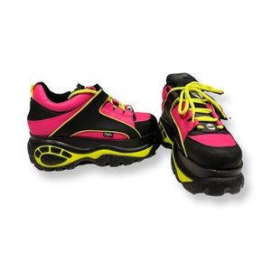 Neon multi-color Buffalo London platform sneakers